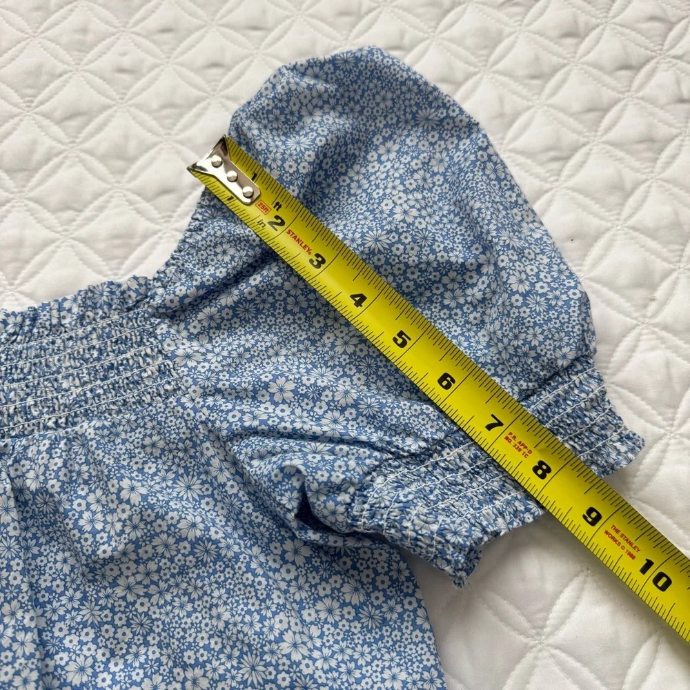 J Crew Liberty Jacqueline's Blossom Floral Blue Smocked Puff Sleeve Top Size M